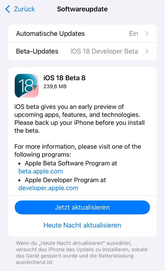 西畴苹果手机维修分享苹果 iOS / iPadOS 18 开发者预览版 Beta 8 发布 